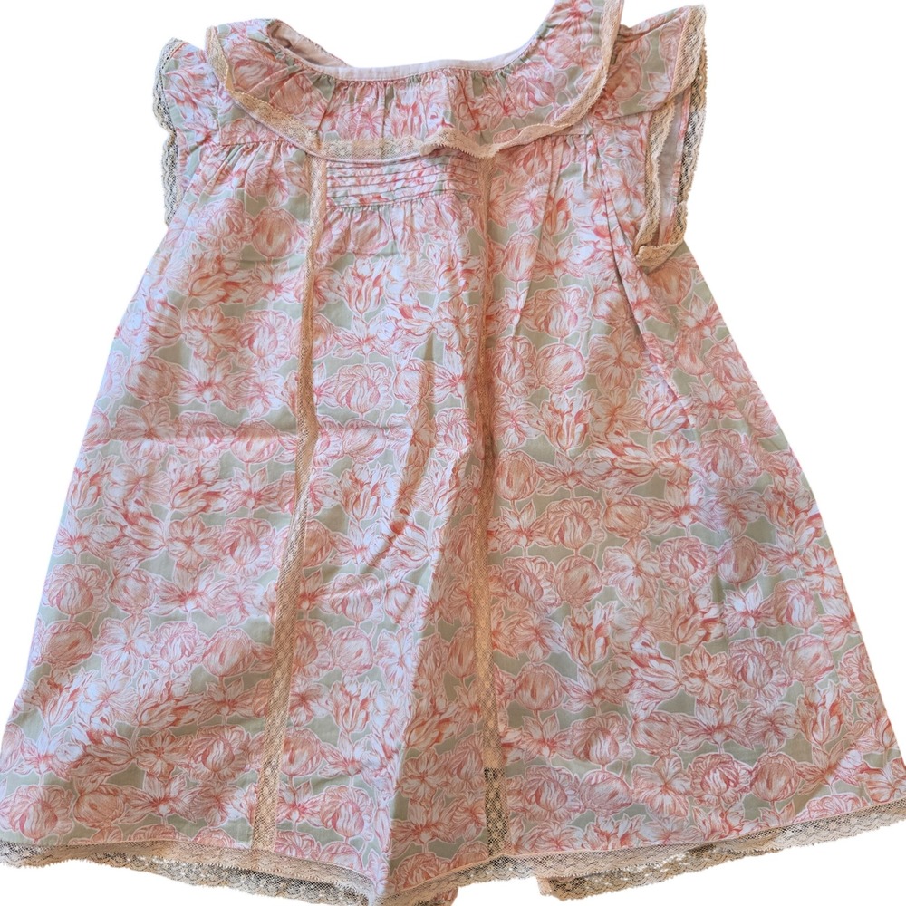 Nanos Baby Girls Floral Lace Trim Dress Pink‎ Green 18M Spanish Boutique 131205